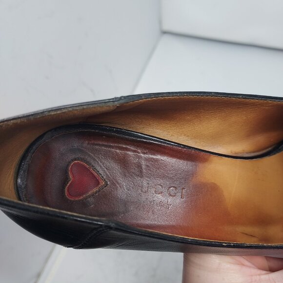 GUCCI BLACK GG PEYTON PEARL LEATHER HEEL SHOE - Picture 8 of 12